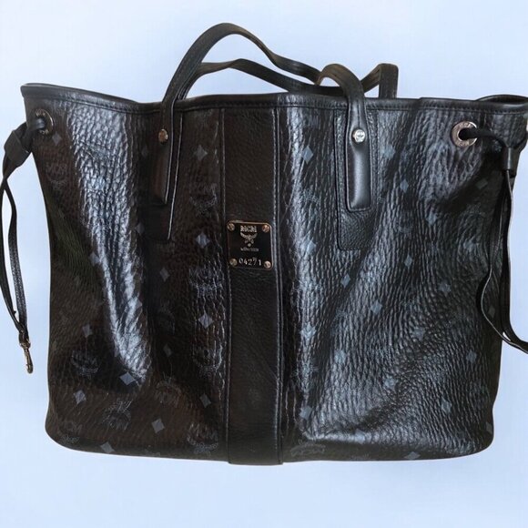 MCM Visetos Medium Liz Reversible Shopper Tote Black - Picture 2 of 11
